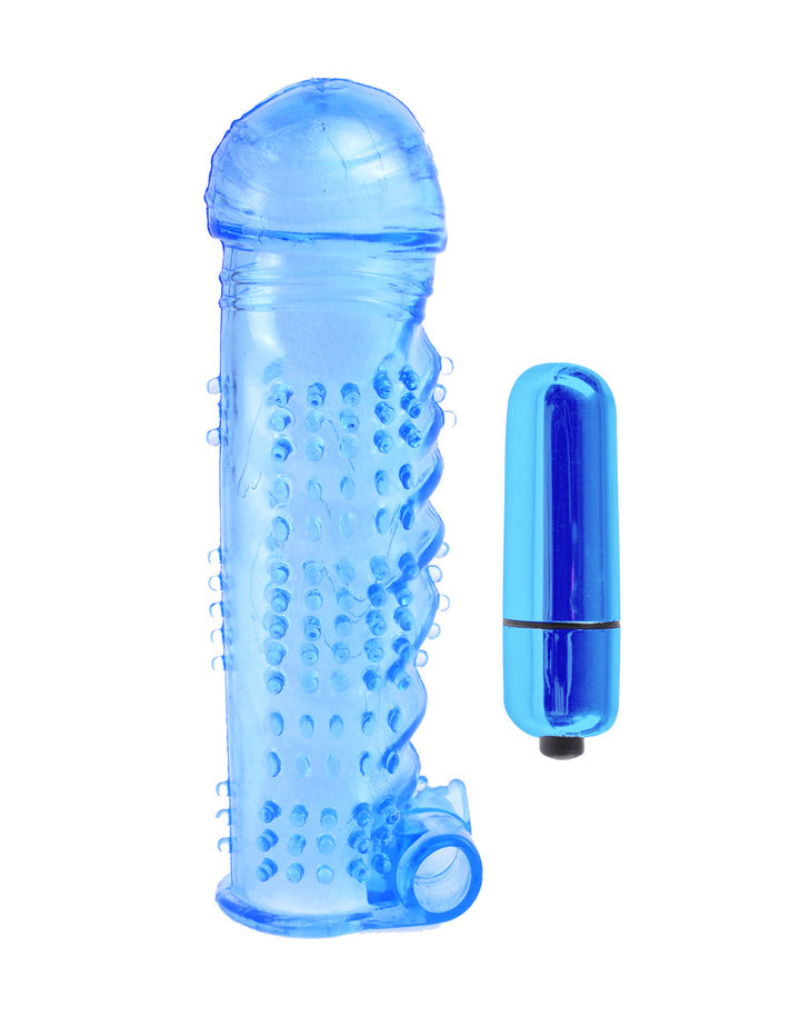 Pipedream Classix Textured Penis Sleeve With Bullet Blue Penis Sleeves and Extenders