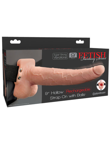 Fetish Fantasy 9 inch Vibrating Hollow Strap-On with Balls - Realistic Dildos