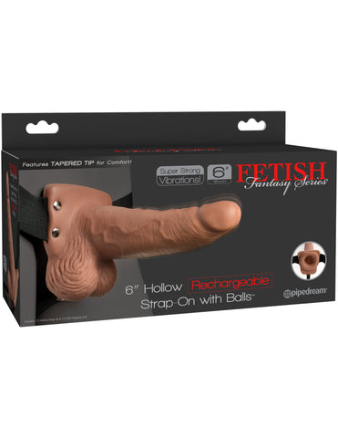 Fetish Fantasy 6 inch Vibrating Hollow Strap-On with Balls - Strap On Sextoys