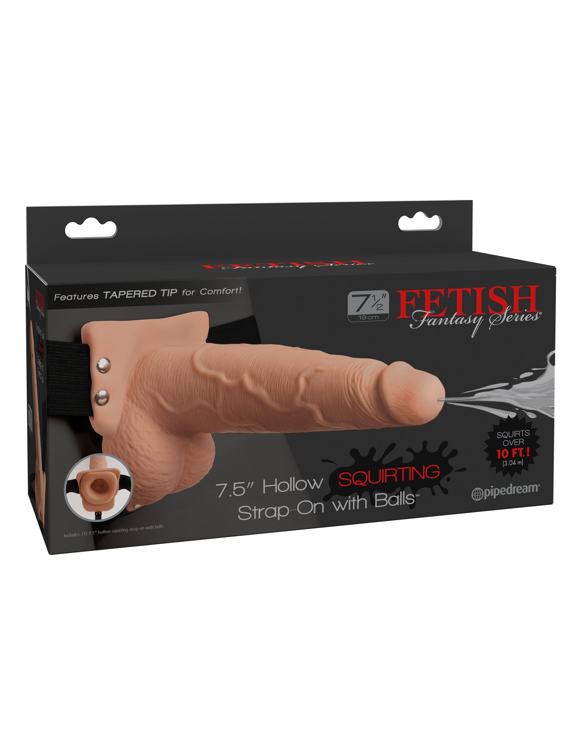 Fetish Fantasy 7.5 Inch Hollow Squirting Strap On with Balls Flesh Strap On Sextoys