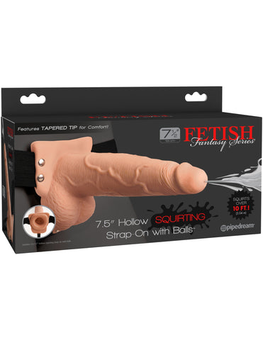 Fetish Fantasy 7.5 Inch Hollow Squirting Strap On with Balls - Strap On Sextoys