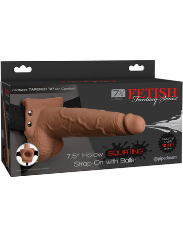 Fetish Fantasy 7.5 inch Hollow Squirting Strap-On with Balls - Strap On Sextoys