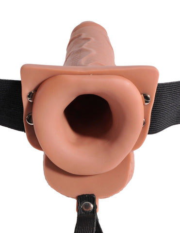 Fetish Fantasy 7.5 inch Hollow Squirting Strap-On with Balls - Strap On Sextoys