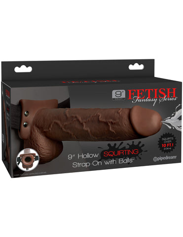 Fetish Fantasy 9 inch Hollow Squirting Strap-On with Balls - Bullet Vibrators