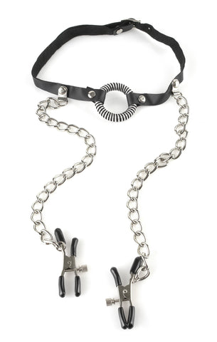 Fetish Fantasy O-Ring BDSM Gag With Nipple Clamps - Bondage Gags and Bits