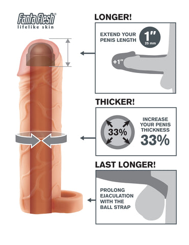 Fantasy X-Tensions Perfect Extension With Ball Strap Flesh - Penis Sleeves and Extenders