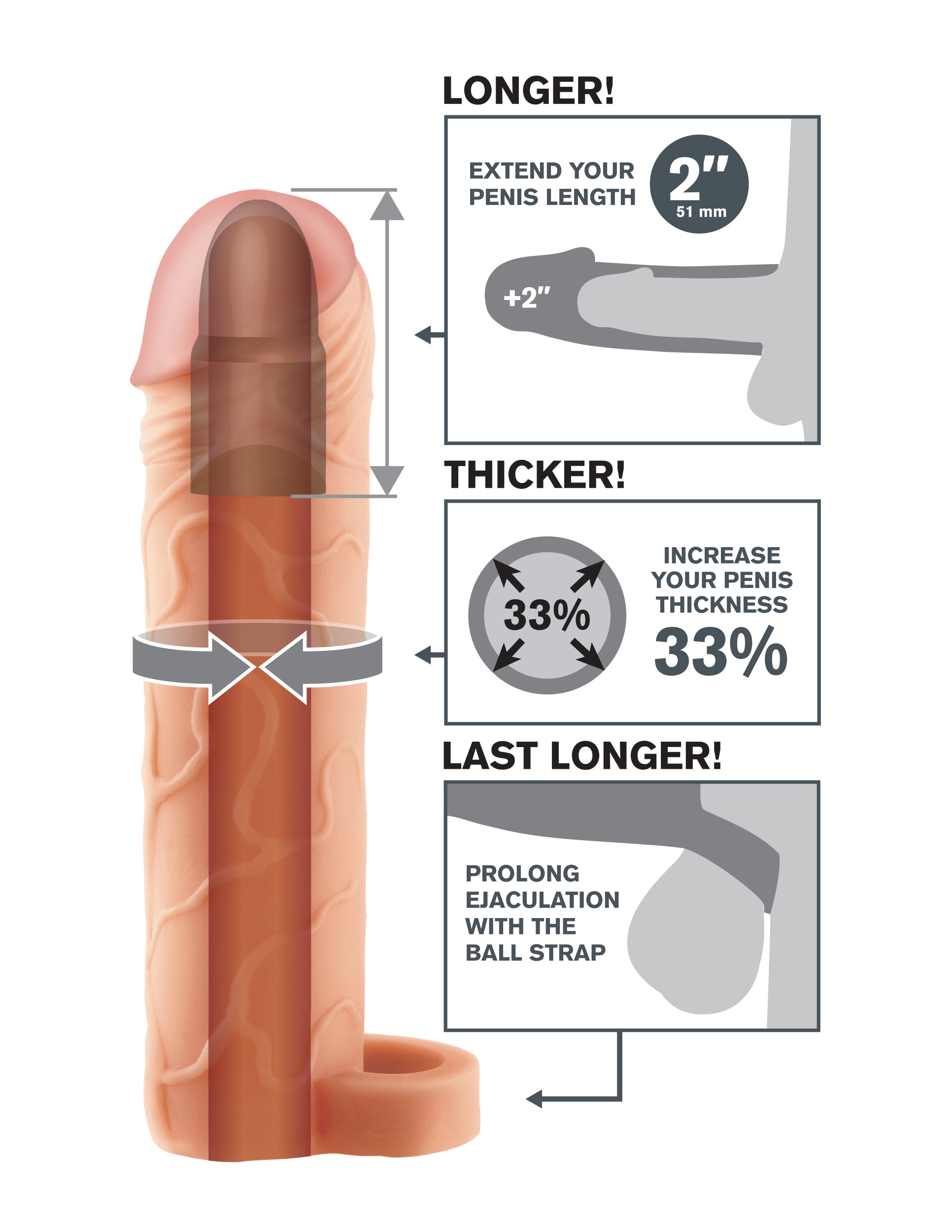 Fantasy X-Tensions Perfect Extension With Ball Strap Flesh Penis Sleeves and Extenders