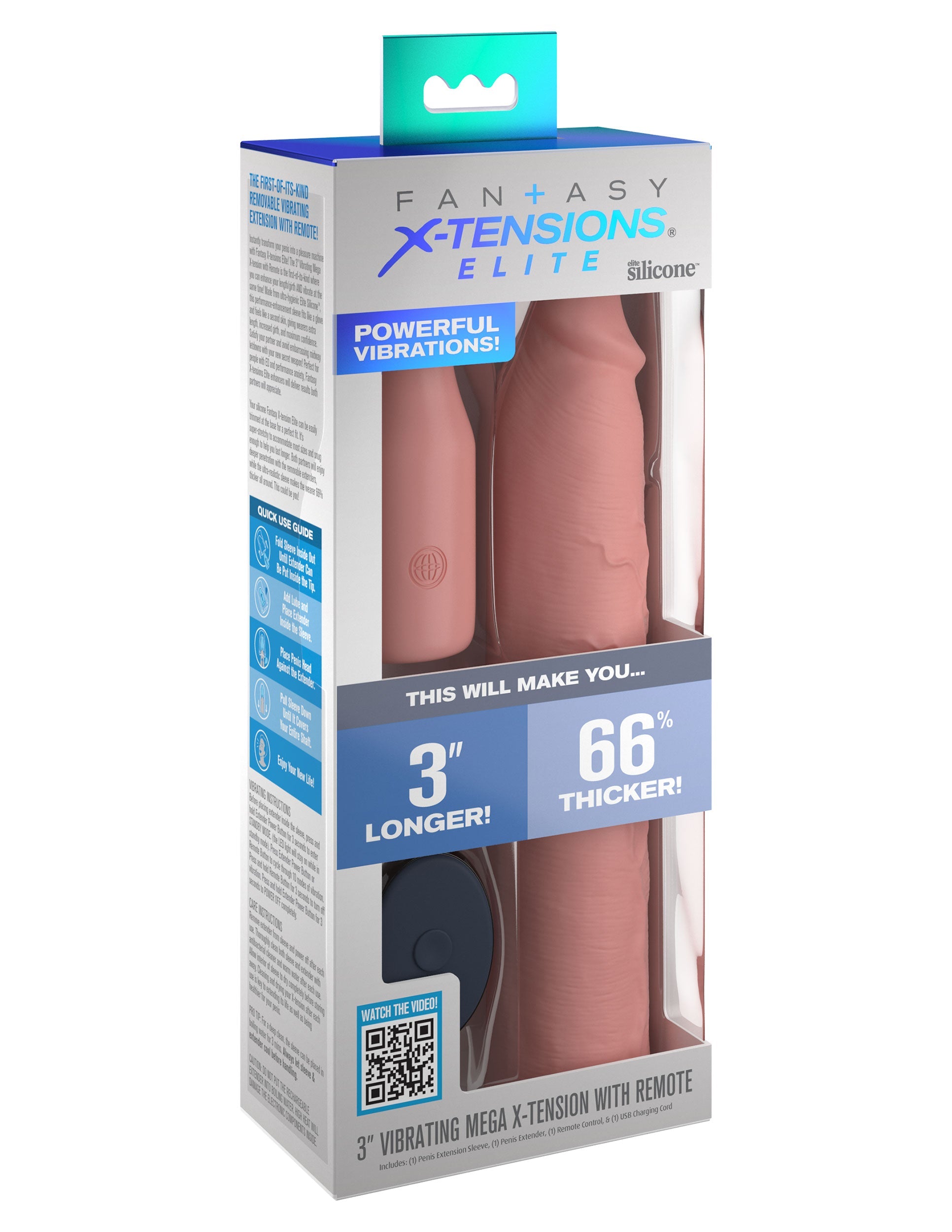 FX Elite 3 Inch Vibrating Mega Penis Extension With Remote Penis Sleeves and Extenders