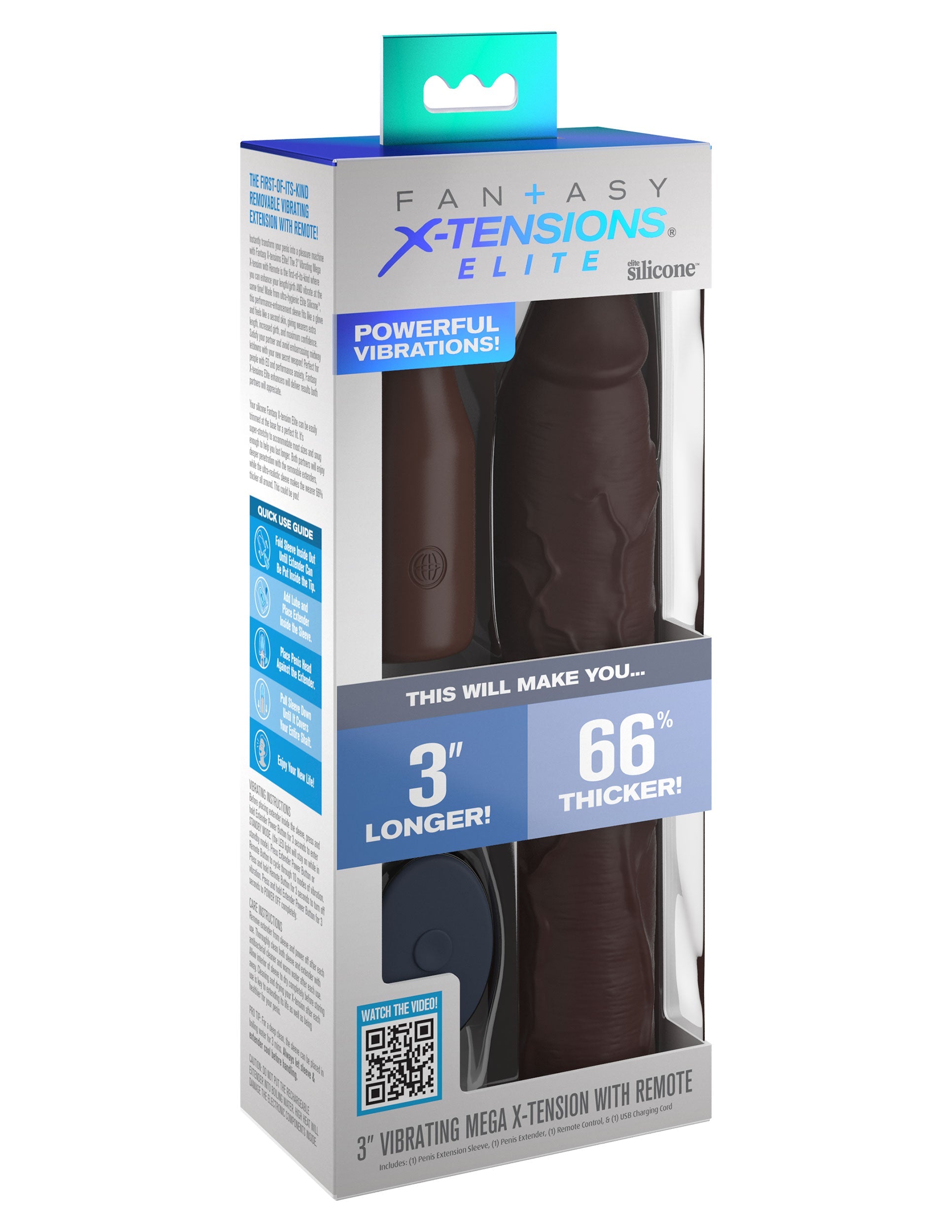 FX Elite 3 Inch Vibrating Mega Penis Extension With Remote Penis Sleeves and Extenders