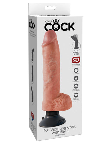 King Cock 10 Inch Suction Cup Vibrating Cock with Balls - Vibrating Dildos