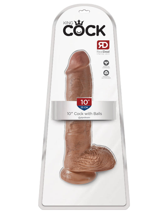 King Cock 10 Inch Suction Cup Realistic Cock with Balls - Realistic Dildos