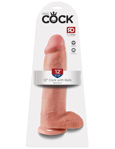 King Cock 12 Inch Suction Cup Realistic Dildo with Balls - Realistic Dildos