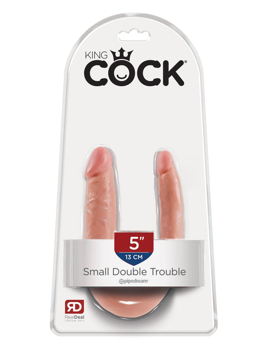 King Cock U Shaped Double Trouble Realistic Dildo Flesh - Double Ender