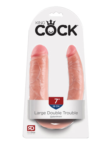 King Cock U Shaped Double Trouble Realistic Dildo Flesh - Double Ender