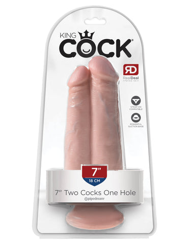 King Cock Two Cocks One Hole Realistic Double Dildo Flesh - Double Ender