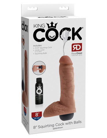 King Cock 8 Inch Realistic Squirting Cock with Balls Tan - Realistic Dildos