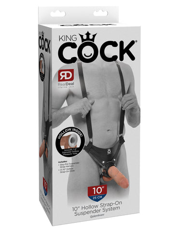 King Cock 10 Inch Hollow Strap-On Suspender System - Strap On Sextoys