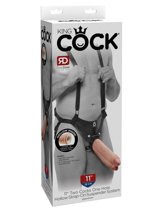 King Cock 11 Inch Two Cocks One Hole Hollow Strap-on System - Realistic Dildos