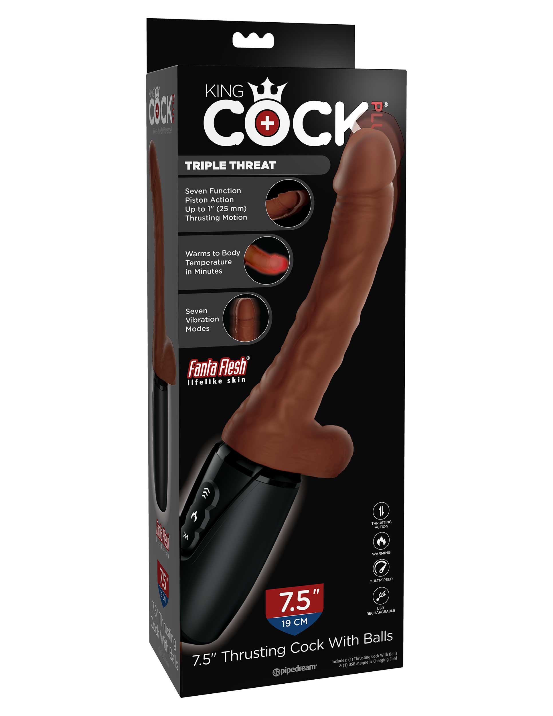King Cock Plus 7.5 Inch Thrusting Cock with Balls Brown Realistic Dildos