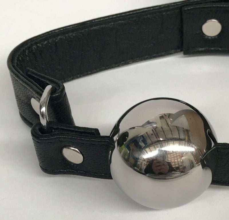 Popper Metal Ball Gag with Leather Straps Bondage Gags and Bits