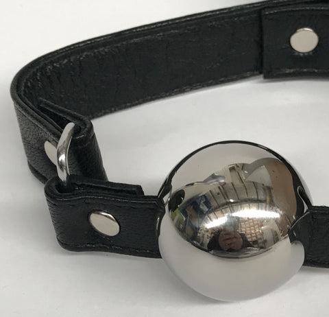 Popper Metal Ball Gag with Leather Straps - Bondage Gags and Bits