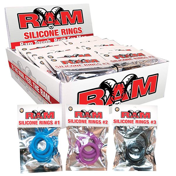 Nasstoys RAM 24 Silicone Rings Pop Box Cock Ring Set in Black Blue & Purple 3 Sizes Cock Ring Sets