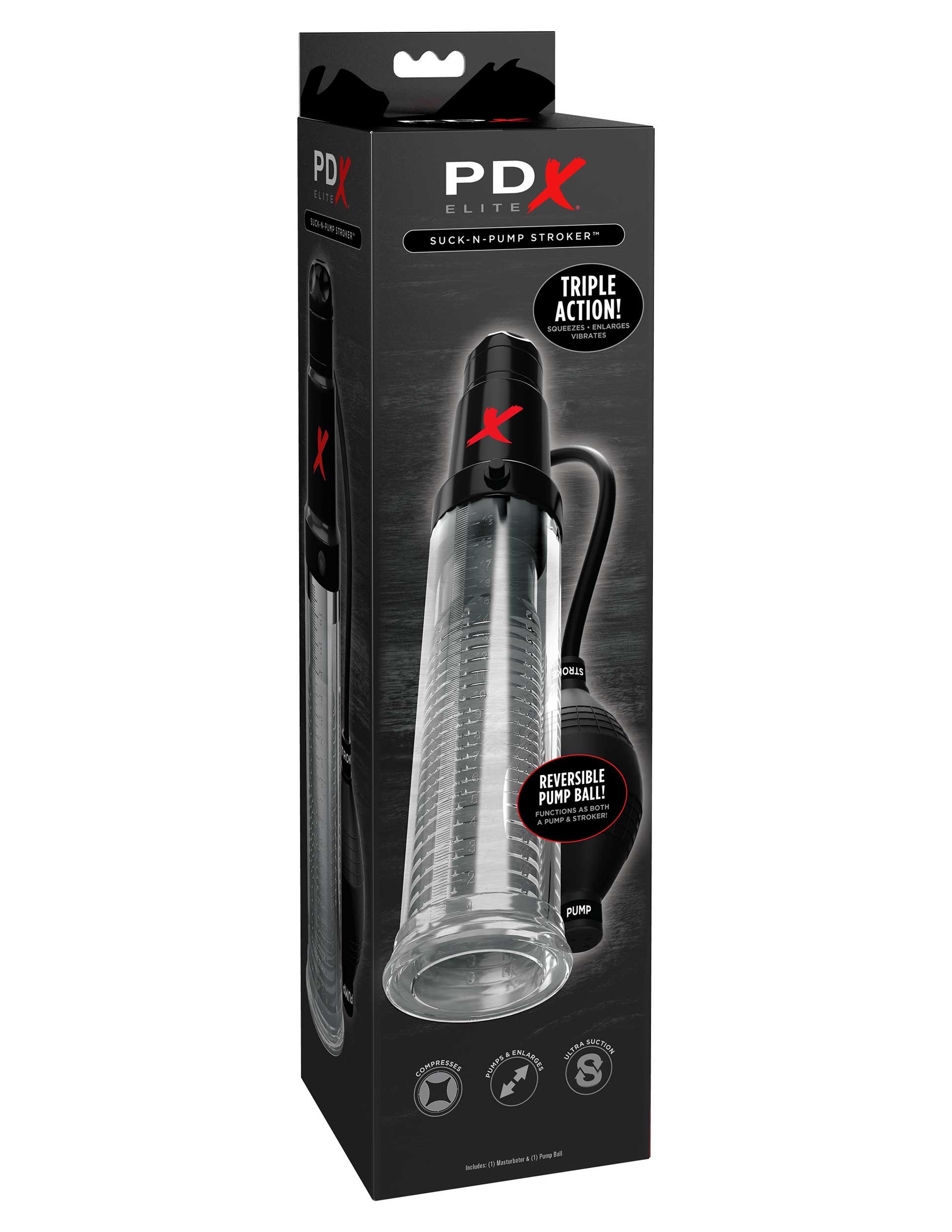 PDX Elite Suck-N-Pump Vibrating Male Stroker Pumps, Extenders and Sleeves
