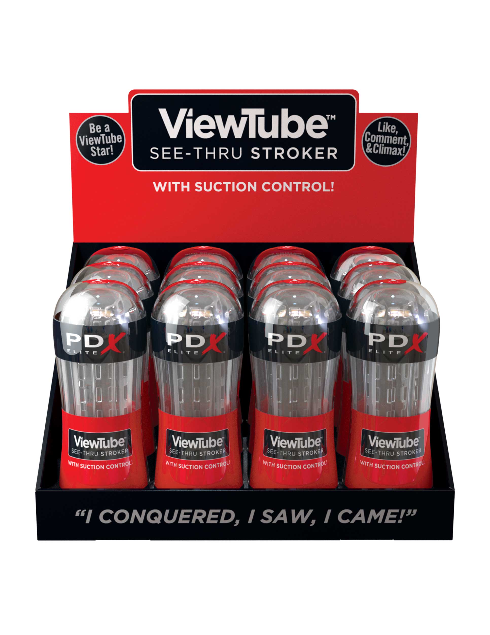 PDX Elite ViewTube See-Thru Male Stroker Display 12 Count Masturbators and Strokers