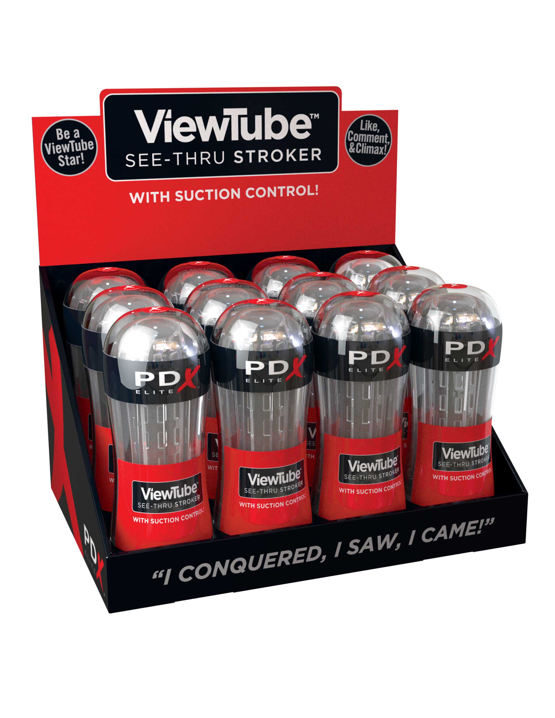 PDX Elite ViewTube See-Thru Male Stroker Display 12 Count Masturbators and Strokers