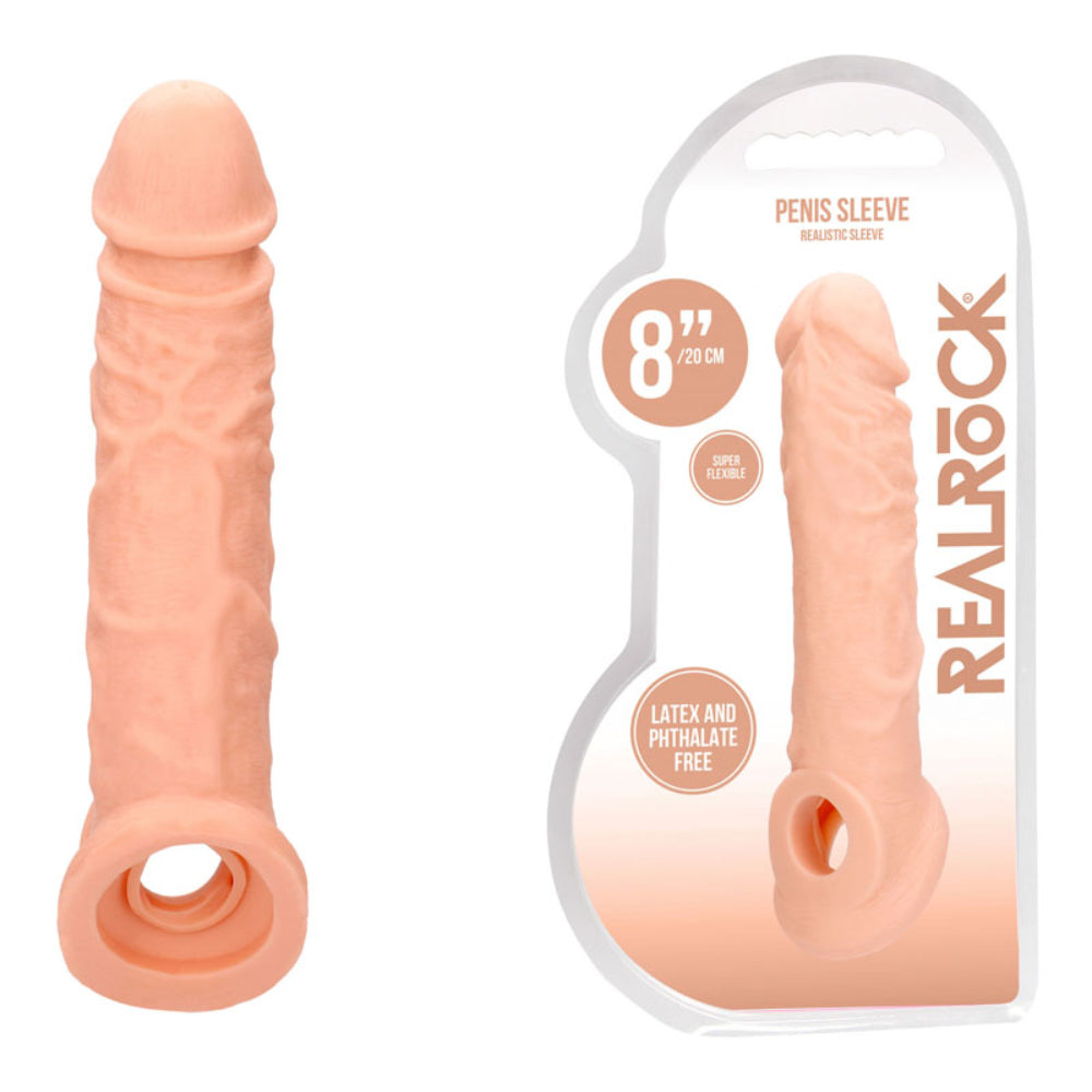 REALROCK 8'' Realistic Penis Extender with Ring Penis Sleeves and Extenders