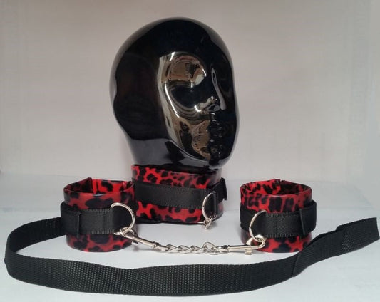 Red Leopard Cuffs and Collar with Leash Collars and Leads