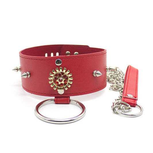 Red Medallion Spiked Collar & Leash - Collars and Leads