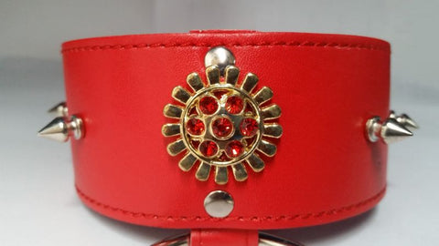 Red Medallion Spiked Collar & Leash - Collars and Leads
