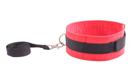 BDStyle RednBlack Velcro Collar & Removable Lead - Collars and Leads