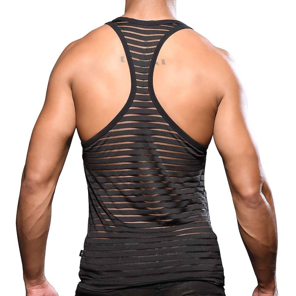 Andrew Christian Mens Mesh Stripe Tee Black His Fetish