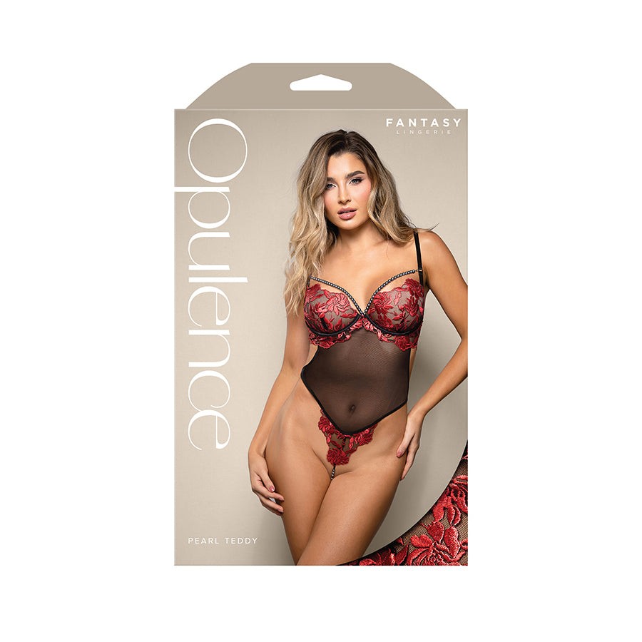 Fantasy Lingerie OPULENCE Floral Pearl Teddy Red/Black Teddies and Bodysuits