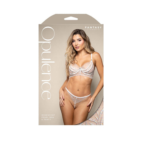 Fantasy Lingerie OPULENCE Iridescent Pearl Bra & Panty White - Bras and Bra Sets