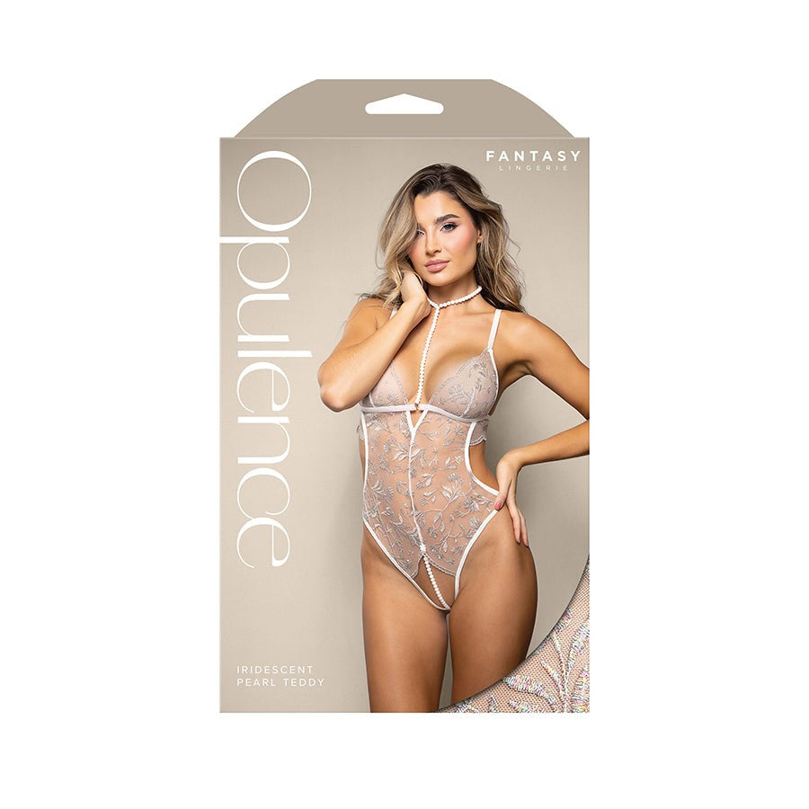 Fantasy Lingerie OPULENCE Iridescent Pearl Teddy White Teddies and Bodysuits