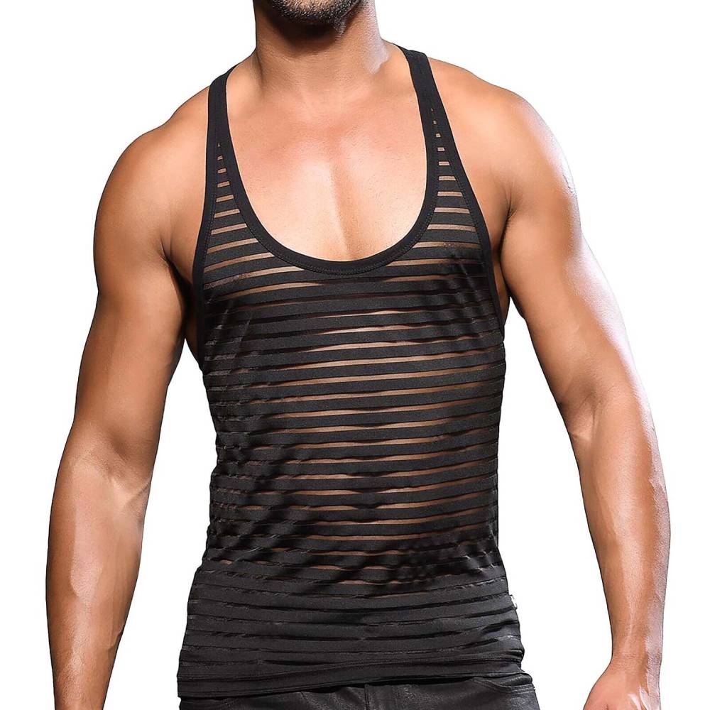 Andrew Christian Mens Mesh Stripe Tee Black His Fetish