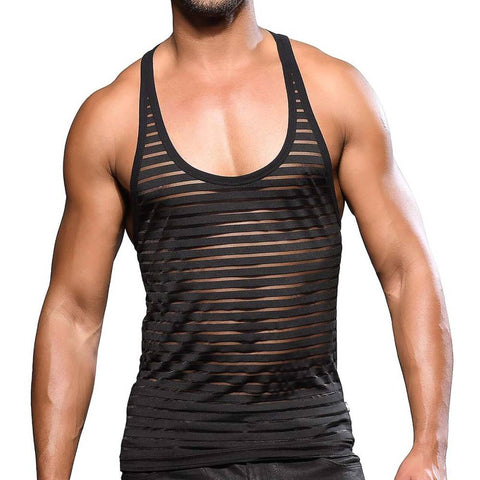 Andrew Christian Mens Mesh Stripe Tee Black - His Fetish