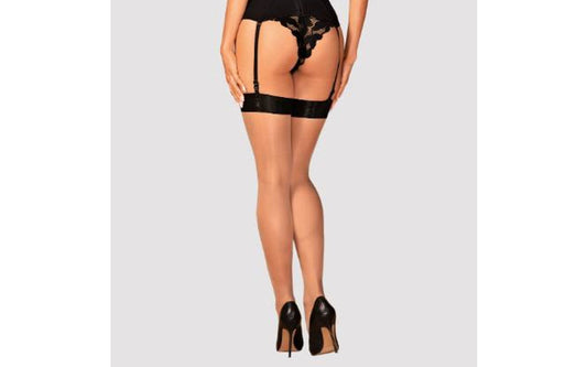 Obsessive S814 Beige Fabric Thigh High Stockings Black - Hosiery