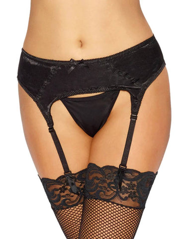 Dream Girl Lingerie Satin Front Garter Belt Black - Hosiery