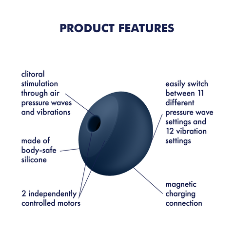 Satisfyer Air Power 4 USB Rechargeable Air Pulse Stimulator Navy Blue - Clit Ticklers and Pulsators