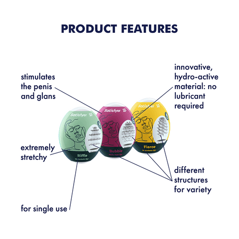 Satisfyer 3 Piece Egg Masturbator Set Riffle, Bubble and Fierce - Love Eggs and Kegel Exercisers