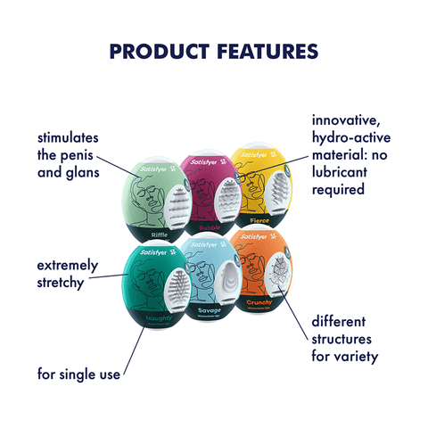 Satisfyer 6 Piece Mens Masturbator Eggs Set - Love Eggs and Kegel Exercisers