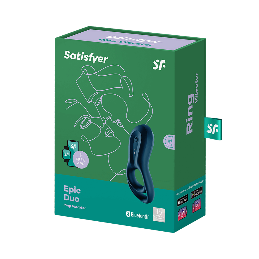 Satisfyer Epic Duo App Connected Vibrating Cock Ring Navy Ball and Cock Toys