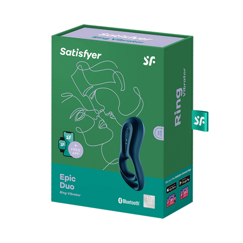 Satisfyer Epic Duo App Connected Vibrating Cock Ring Navy - Ball and Cock Toys