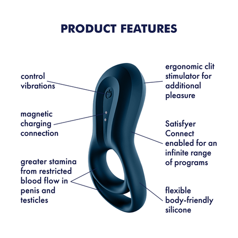 Satisfyer Epic Duo App Connected Vibrating Cock Ring Navy - Ball and Cock Toys