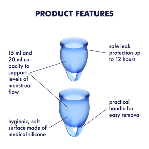 Satisfyer Feel Confident Silicone Menstrual Cups Set of 2 Dark Blue - Menstrual Cups