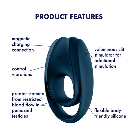 Satisfyer Incredible Duo 12 Functions Vibrating Cock Ring Deep Blue - Vibrating Cock Rings